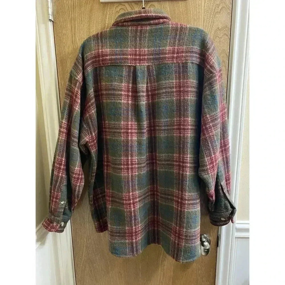 Vintage Oantana Olive Maroon Plaid Wool Blend Shacket Button-up Jacket Size L - Picture 8 of 11